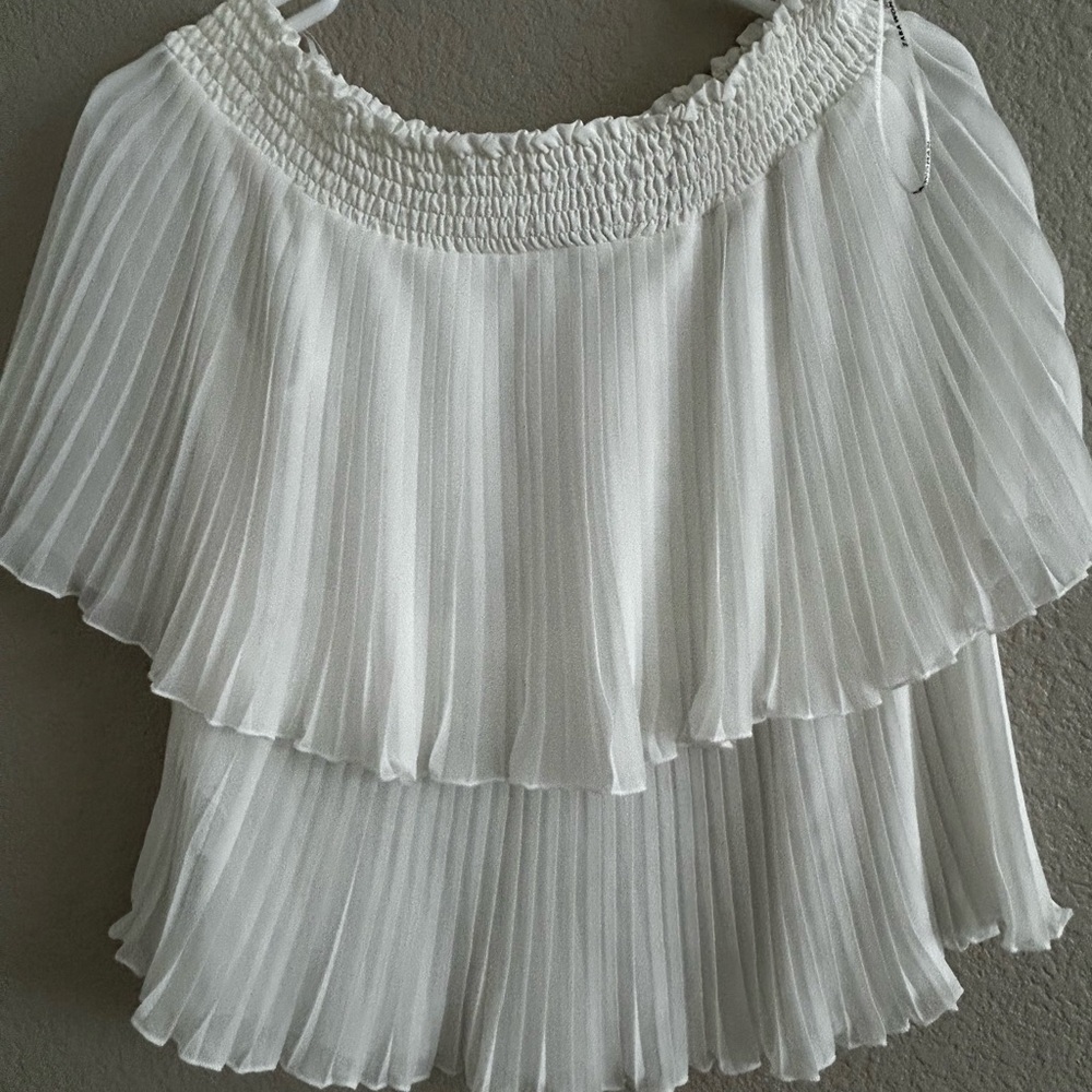 Zara White Layered Pleated Blouse